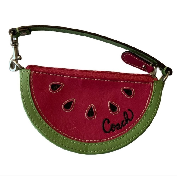 Coach Handbags - COACH 🍉 Watermelon Genuine Leather Wristlet Coin Purse Keychain Bag Wallet
